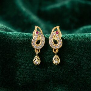 Paisley Gold-Tone Drop Earrings Traditional Elegance with Ruby Accent DD11