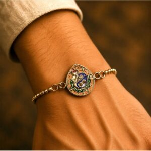 Silver Ganesha Enamel Chain Bracelet with Ganesh Kumkum Holder