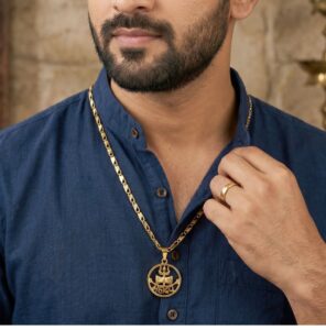 Gold Finish Mahadev Trishul Damru Pendant Chain – For Devotees of Shiva DD02