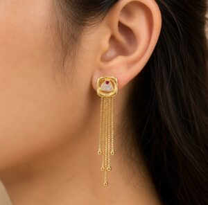 Gold Circular Dangle Earrings – Ruby Gemstone Tassels