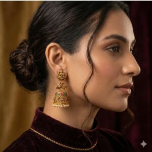 Traditional Antique Gold Plated Lakshmi Temple Jhumka Earrings