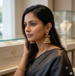 Traditional Antique Gold Plated Dancing Peacock Temple Jhumka Earrings
